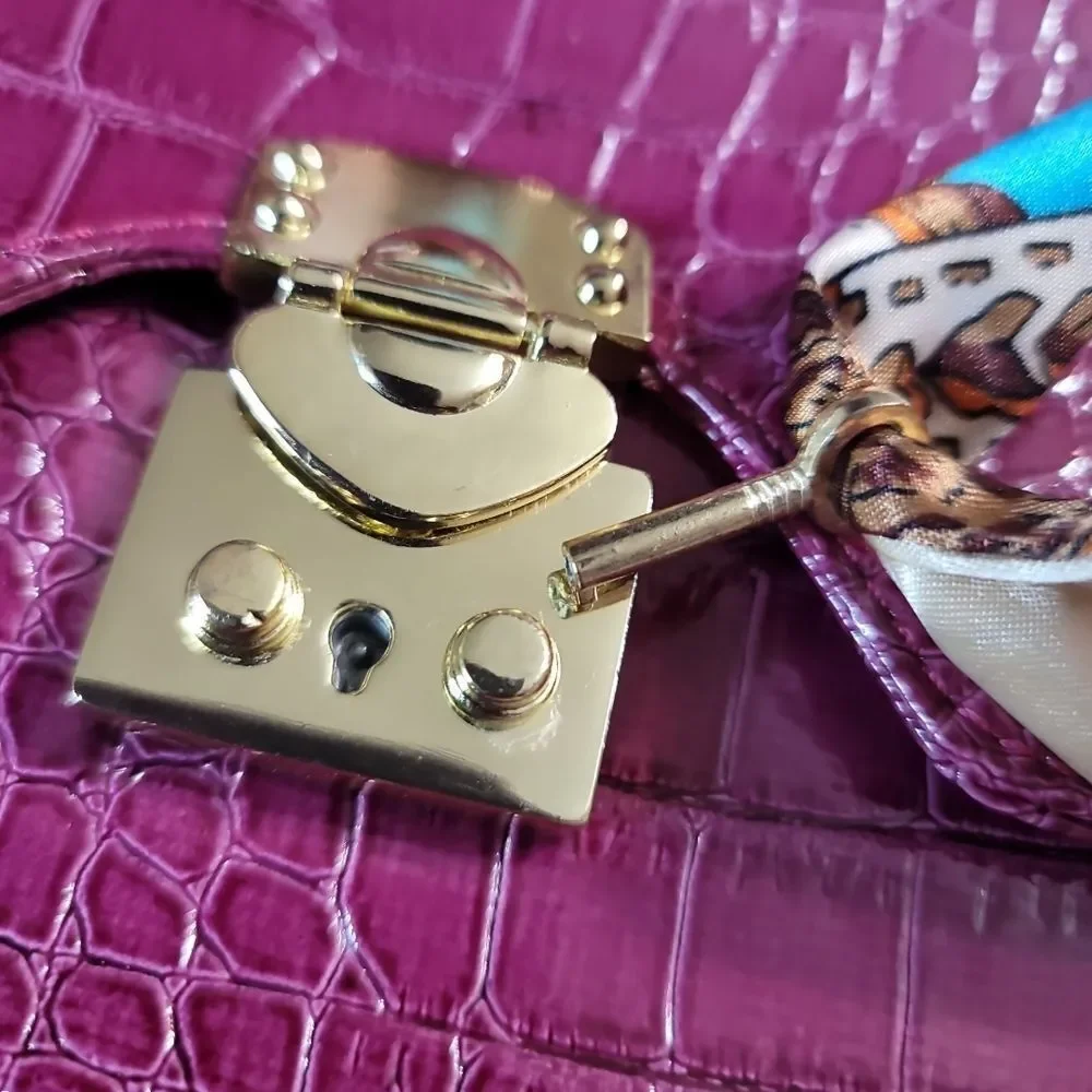 Women's Croc-Texture 3 Way Bag in Magenta with Gold Hardware NWT